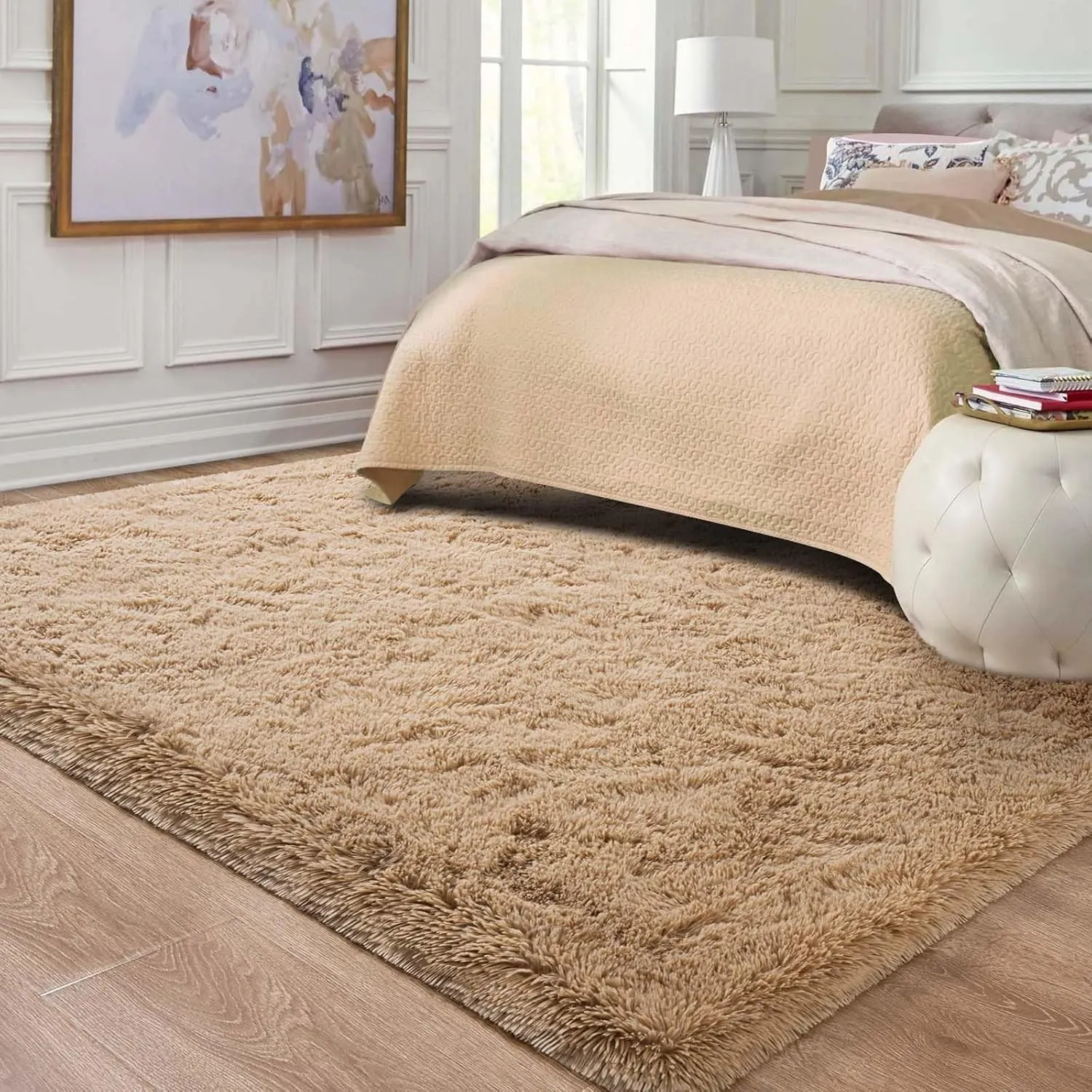 Ompaa Fluffy Area Rugs, Super Soft Shaggy Rug Fuzzy Long Fur Carpets for Bedroom Living Room Decor, 4 x 6 Feet Beige