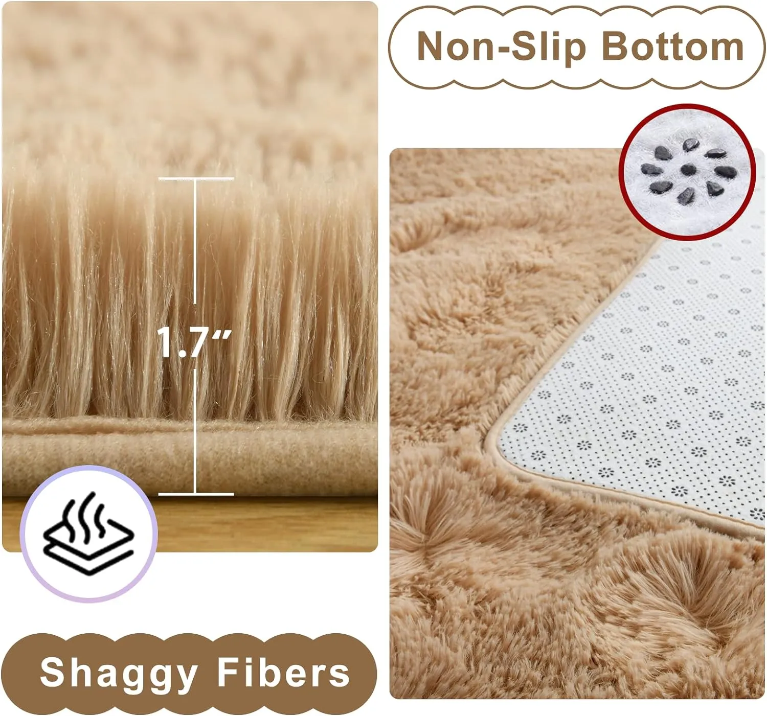 Ompaa Fluffy Area Rugs, Super Soft Shaggy Rug Fuzzy Long Fur Carpets for Bedroom Living Room Decor, 4 x 6 Feet Beige