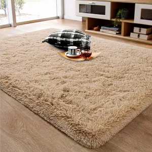 Ompaa Fluffy Area Rugs, Super Soft Shaggy Rug Fuzzy Long Fur Carpets for Bedroom Living Room Decor, 4 x 6 Feet Beige