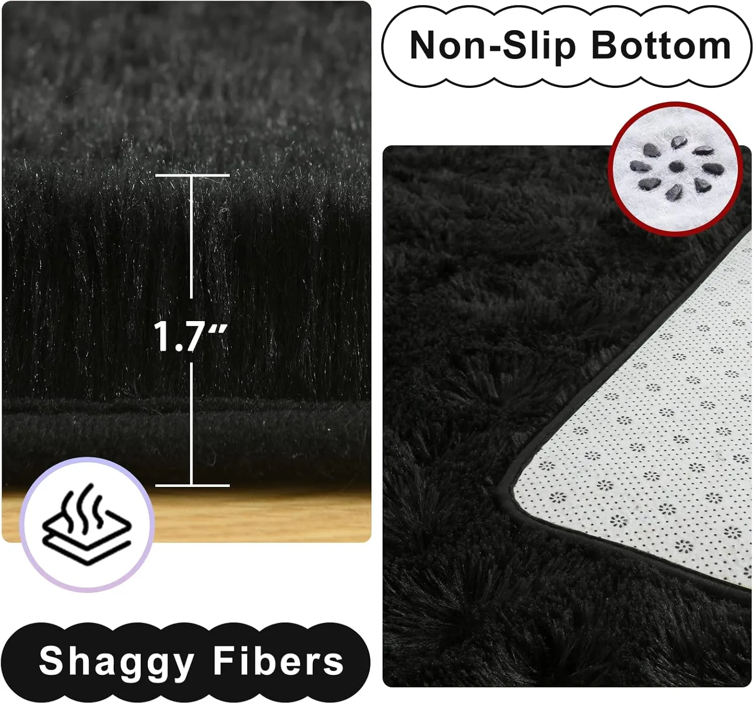 Ompaa Super Soft Fluffy Bedroom Area Rug 4x6 Feet Black Living Room Shag Rugs, Faux Long Fur Non-Slip Carpet for Kids Babys Girls Boys Rooms, Nursery Dorm Playroom Modern Indoor Decor