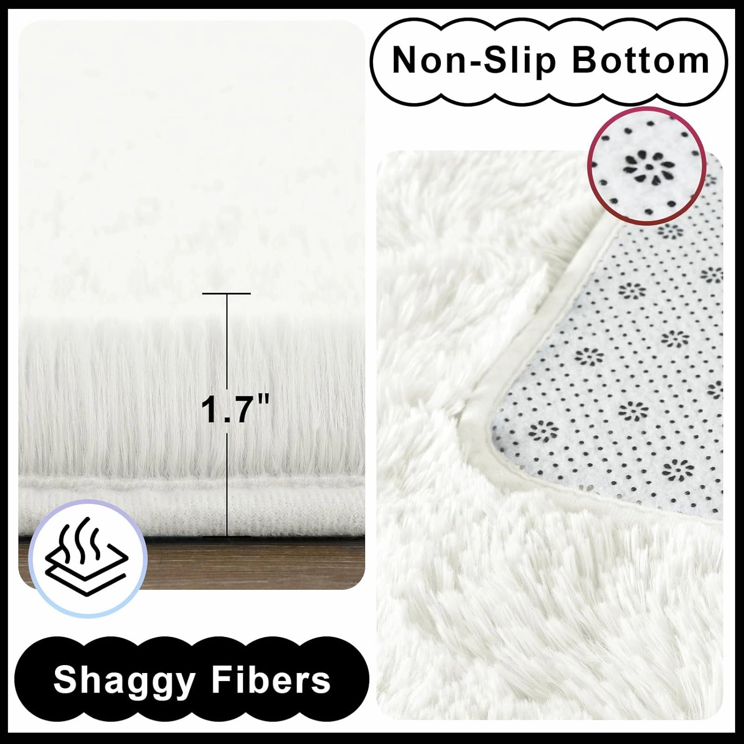 Ompaa Fluffy Rug, Super Soft Fuzzy Area Rugs for Bedroom Living Room - 4' x 6' Large Plush Furry Shag Rug - Kids Playroom Nursery Classroom Dining Room Decor Floor Carpet, Cream White