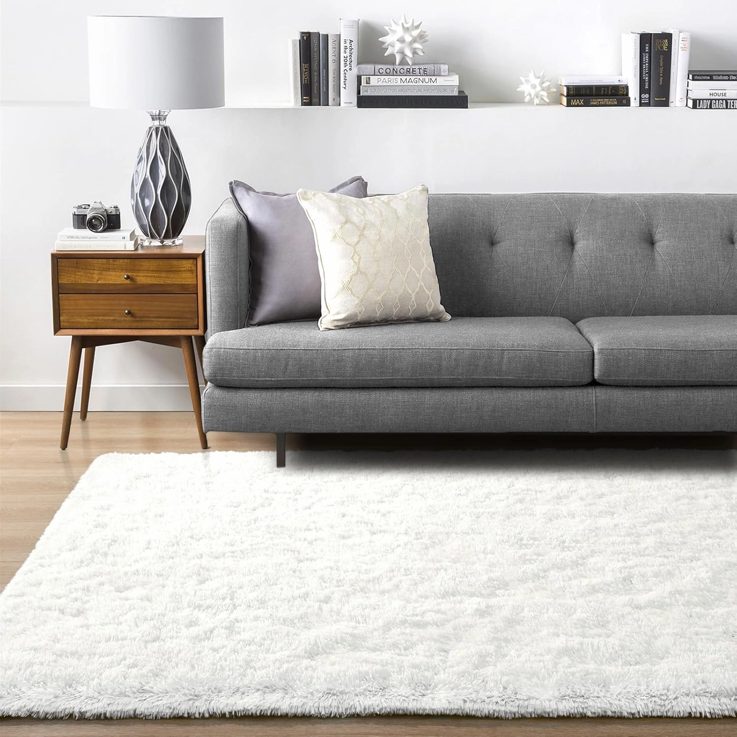 Ompaa Fluffy Rug, Super Soft Fuzzy Area Rugs for Bedroom Living Room - 4' x 6' Large Plush Furry Shag Rug - Kids Playroom Nursery Classroom Dining Room Decor Floor Carpet, Cream White