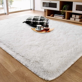 Ompaa Fluffy Rug, Super Soft Fuzzy Area Rugs for Bedroom Living Room - 4' x 6' Large Plush Furry Shag Rug - Kids Playroom Nursery Classroom Dining Room Decor Floor Carpet, Cream White