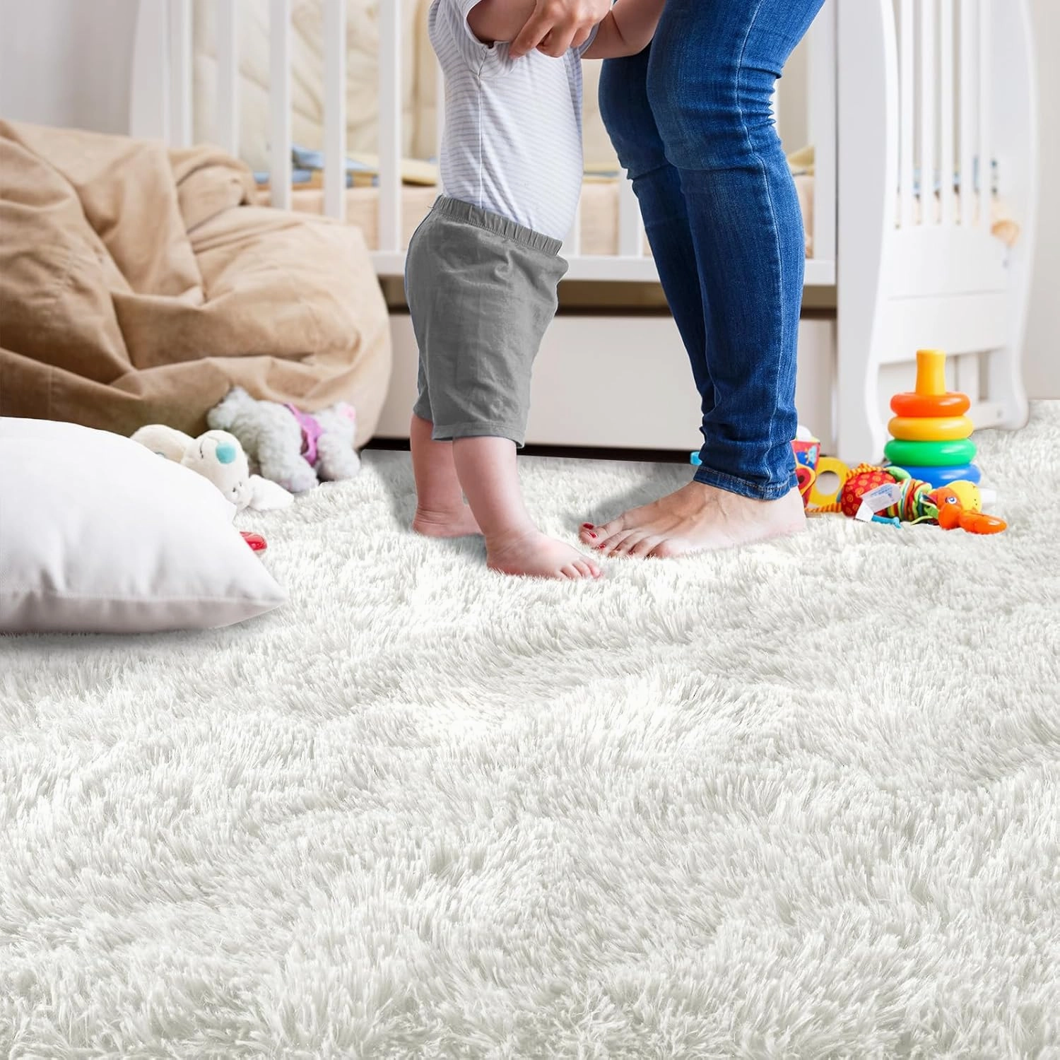 Ompaa Fluffy Rug, Super Soft Fuzzy Area Rugs for Bedroom Living Room - 4' x 6' Large Plush Furry Shag Rug - Kids Playroom Nursery Classroom Dining Room Decor Floor Carpet, Cream White
