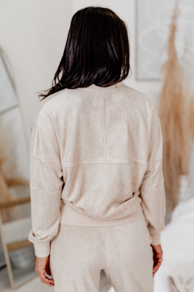 On Another Note Beige Terrycloth Quarter Zip Pullover FINAL SALE