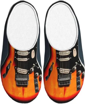 orange electric guitars print Men's Women's Slippers Comfort Closed Toe House Shoes Fall Winter Home Slippers Indoor Scuff