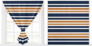 Orange Navy Blue Striped Self Adhesive Blackout Curtains with Tiebacks,Portable Rod Pocket Living Room Darkening Curtains for Kitchen,Gradient Horizontal Lines Thermal Insulated Windows Cover,47Wx54H