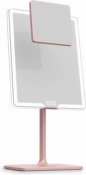Orbit Mirror | Vanity Mirror with Lights, Makeup Mirror, LED Lighted Desk Mirror with Light for Tabletop 7X 1X Magnification Dimmable and Rechargeable | Blush Rose Pink