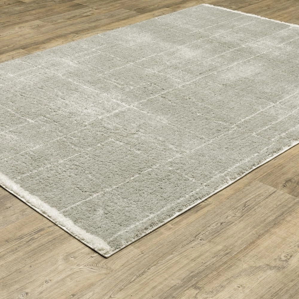 Oriental Weavers Verona Area Rug - 752G6-2'3" x 7'6" - in Grey/Ivory - Plush Soft Shag, Modern Style, Stain Resistant, Cushion Feel, Entryway, Hallway Runner Rug