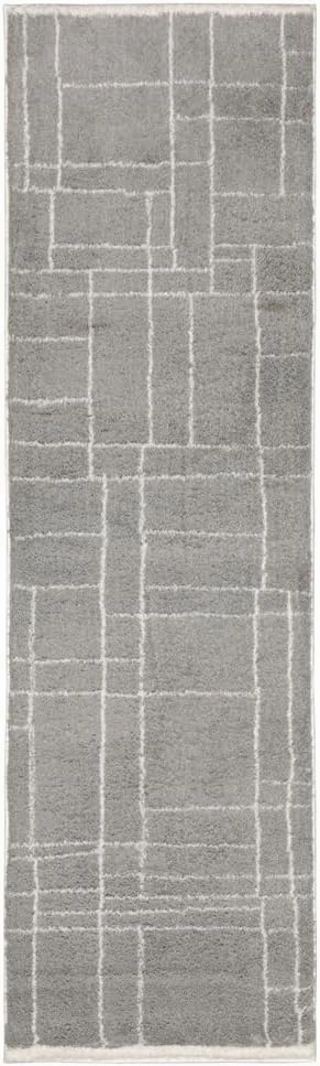 Oriental Weavers Verona Area Rug - 752G6-2'3" x 7'6" - in Grey/Ivory - Plush Soft Shag, Modern Style, Stain Resistant, Cushion Feel, Entryway, Hallway Runner Rug