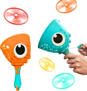 Outdoor Toys for Kids Flying Disc Toy Outside Catching Games for Boys and Girls Ages 3 4 5 6 7 8 Year Old (2 Launchers & 24 Discs)