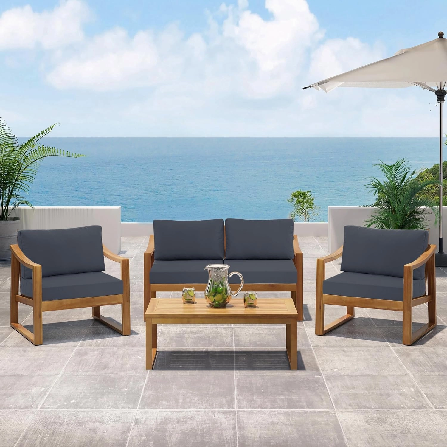 Outdoor Chair Cushions for Patio Furniture with Waterproof Detachable Cover, Deep Seat Couch Cushion Replacement and Backrest Pillow for Sectional Sofa, 25.6 x 25.6 Inch, Dark Grey, Set of 4