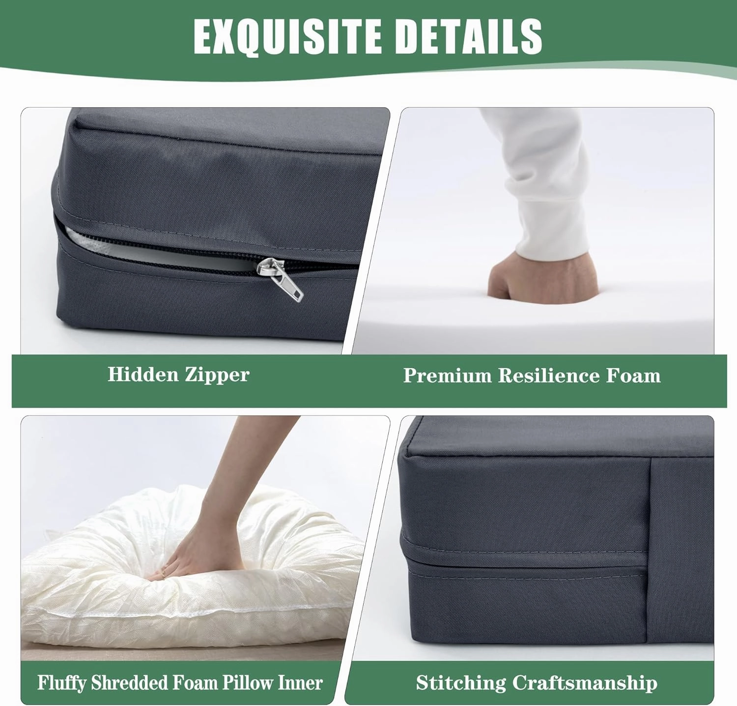 Outdoor Chair Cushions for Patio Furniture with Waterproof Detachable Cover, Deep Seat Couch Cushion Replacement and Backrest Pillow for Sectional Sofa, 25.6 x 25.6 Inch, Dark Grey, Set of 4