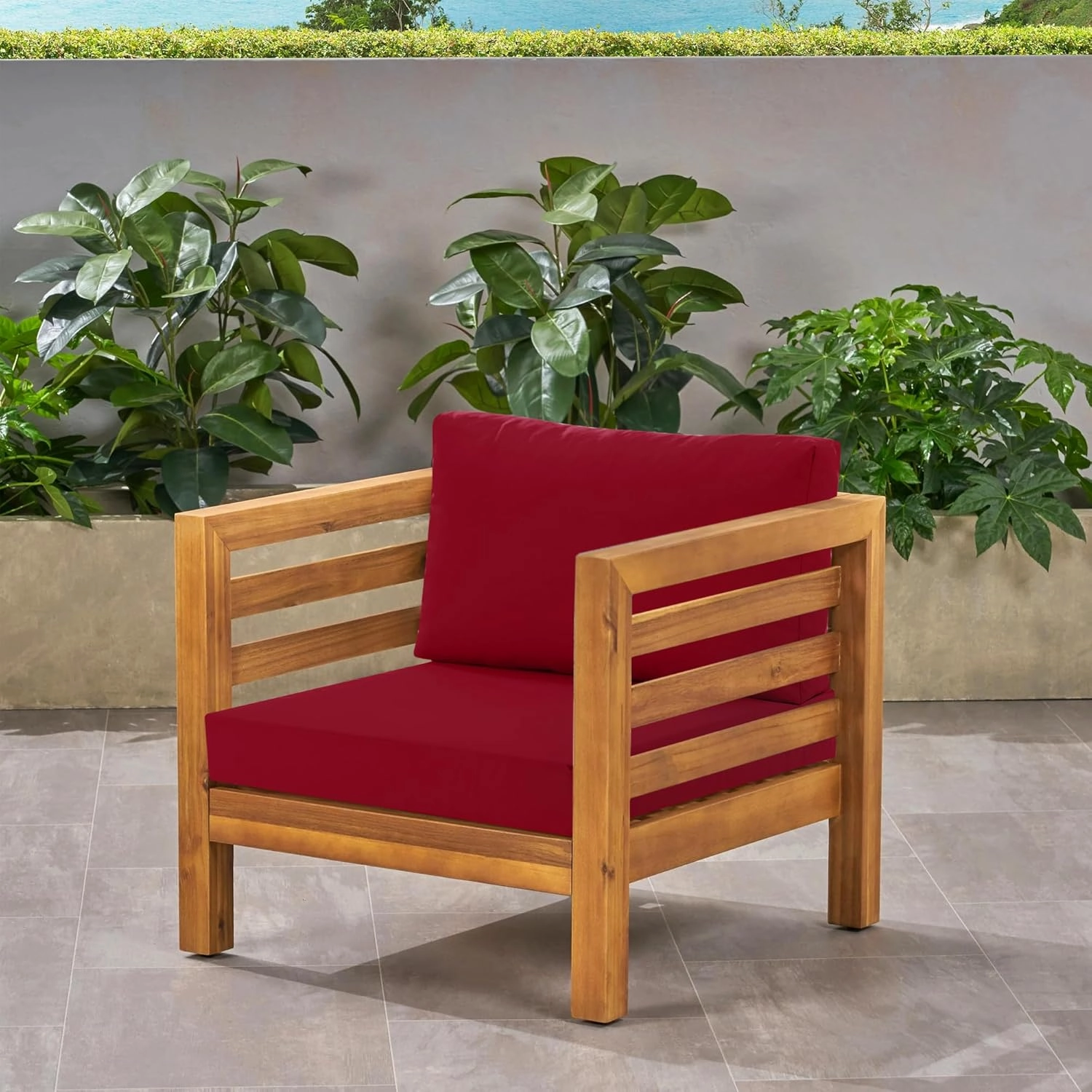 Outdoor Chair Cushions for Patio Furniture with Waterproof Detachable Cover, Deep Seat Couch Cushion Replacement and Backrest Pillow Set for Sectional Sofa, 25.6 x 25.6 Inch, Red