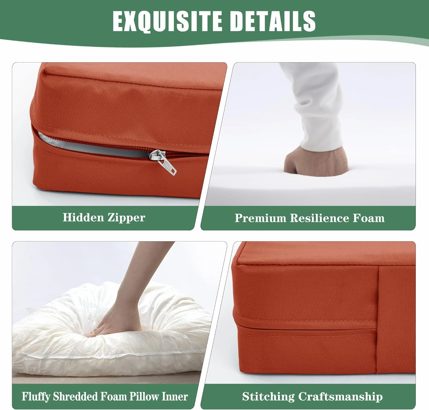 Outdoor Chair Cushions for Patio Furniture with Waterproof Detachable Cover, Deep Seat Couch Cushion Replacement and Backrest Pillow Set for Sectional Sofa, 25.6 x 25.6 Inch, Rust