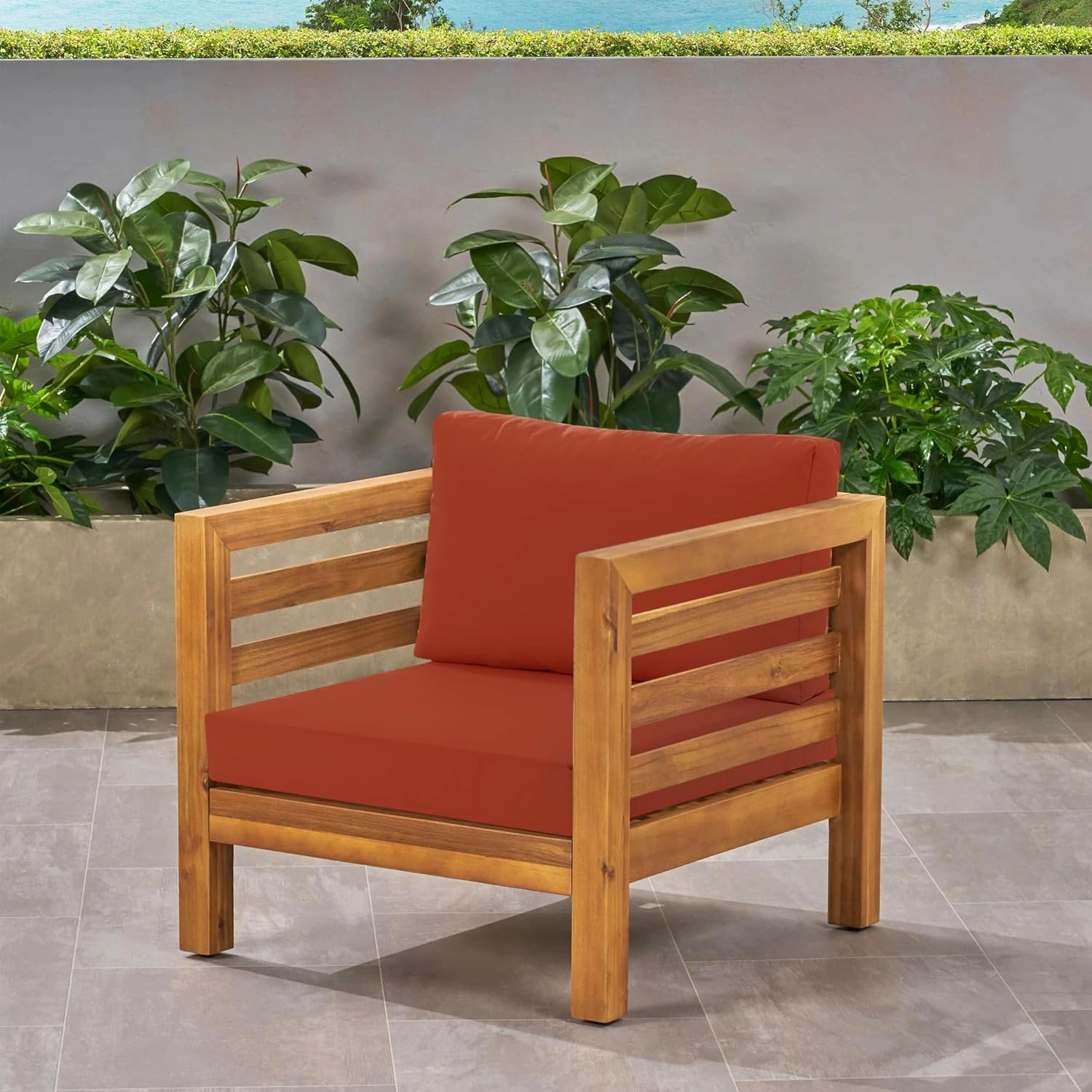 Outdoor Chair Cushions for Patio Furniture with Waterproof Detachable Cover, Deep Seat Couch Cushion Replacement and Backrest Pillow Set for Sectional Sofa, 25.6 x 25.6 Inch, Rust