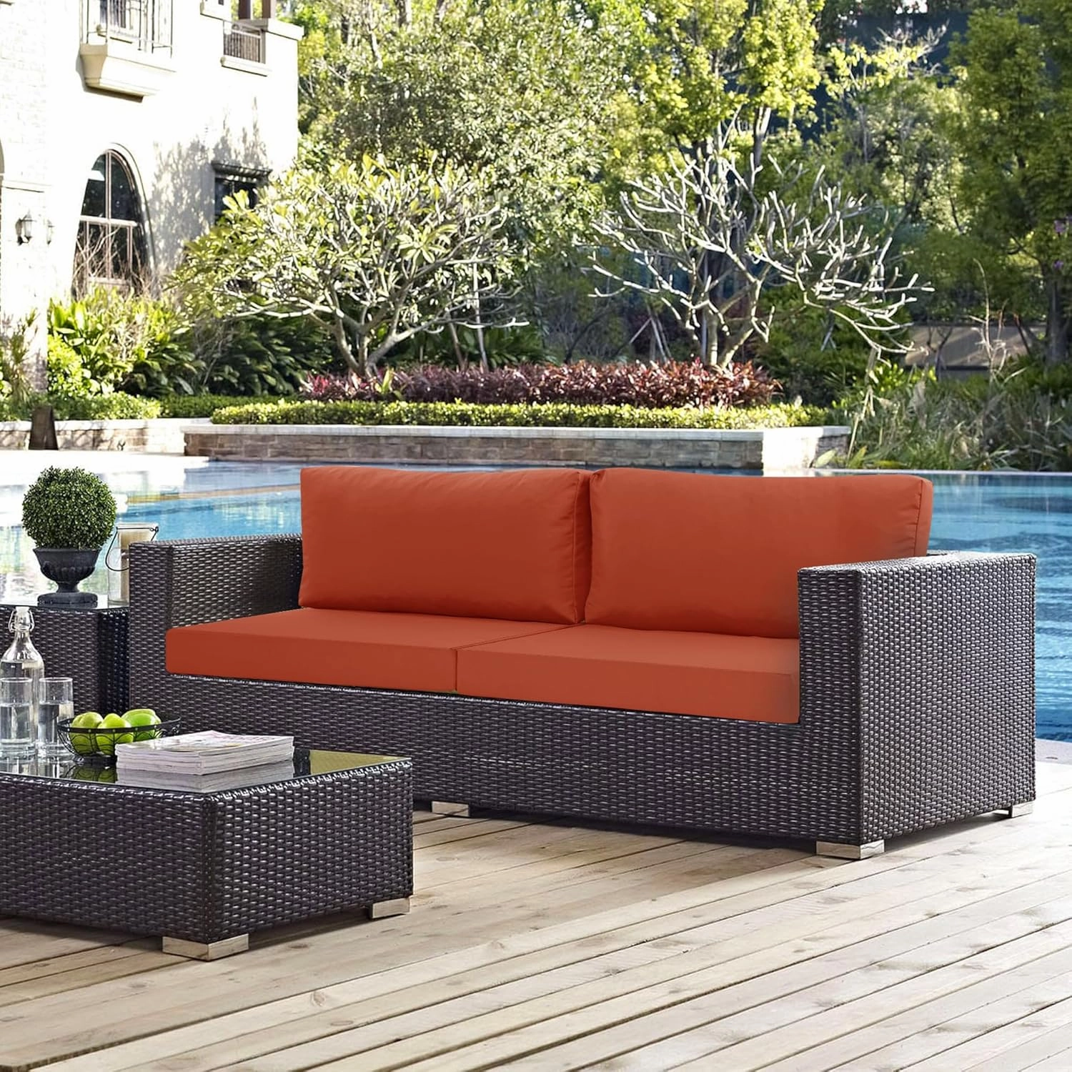 Outdoor Chair Cushions for Patio Furniture with Waterproof Detachable Cover, Deep Seat Couch Cushion Replacement and Backrest Pillow Set for Sectional Sofa, 25.6 x 25.6 Inch, Rust