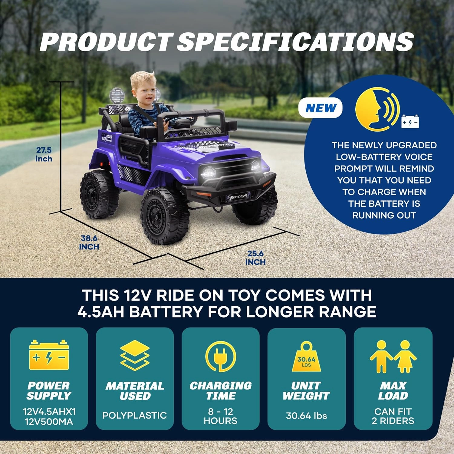 Outdoor Cruise 1 Seater 12V Ride-On Electric Car for Kids - Remote Control Ride-On Jeep Power Wheels, Battery Operated Cars for Kids with Parental Control for Safe Adventures