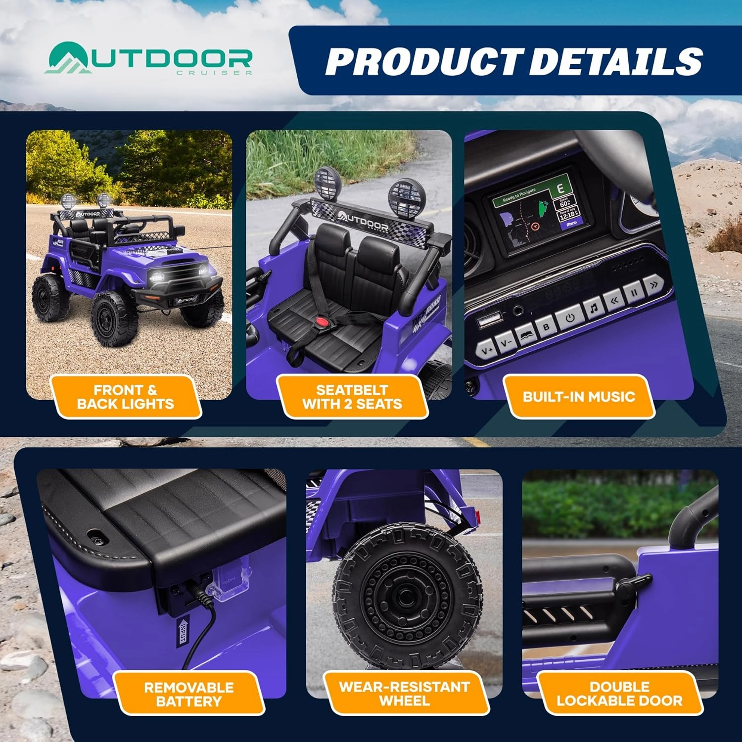 Outdoor Cruise 1 Seater 12V Ride-On Electric Car for Kids - Remote Control Ride-On Jeep Power Wheels, Battery Operated Cars for Kids with Parental Control for Safe Adventures