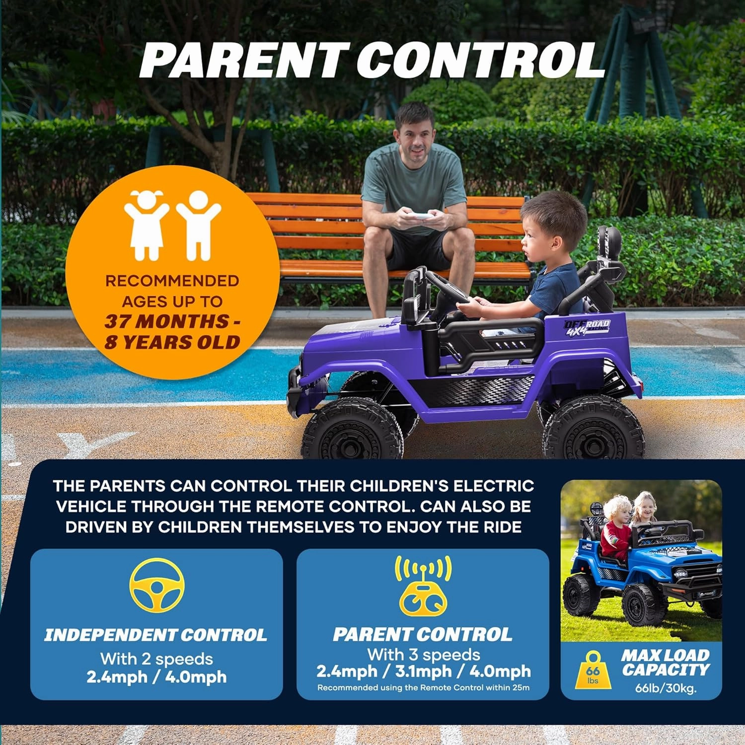 Outdoor Cruise 1 Seater 12V Ride-On Electric Car for Kids - Remote Control Ride-On Jeep Power Wheels, Battery Operated Cars for Kids with Parental Control for Safe Adventures
