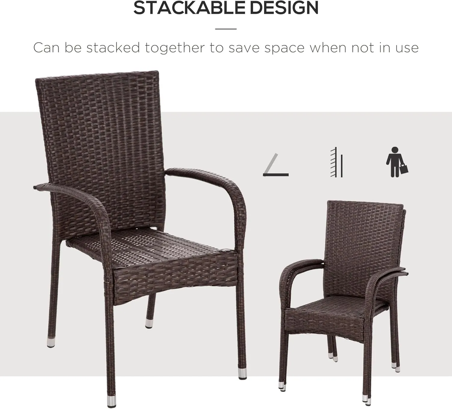 Outsunny Stackable PE Rattan Outdoor Dining Chairs with Cushions, Set of 2 Patio Wicker Dining Chairs with Armrests and Backrest for Patio, Deck, Blue