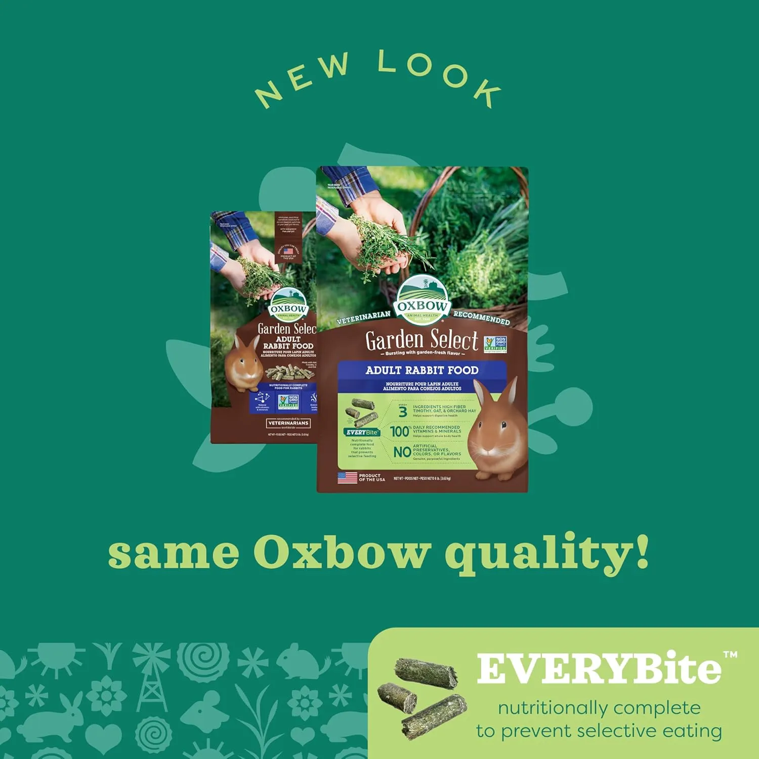 Oxbow Garden Select Rabbit Food, Adult, Made Timothy Hay for Rabbit, Bunny Food Pellets, Non-GMO, No Soy or Wheat, Small Animal Pet Products, Made in USA, High Fiber, 8 lb. Bag