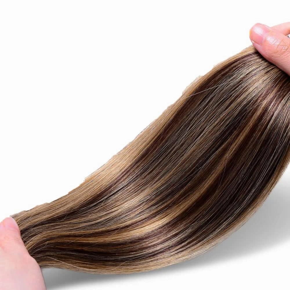 P4/27 Bundles Blonde Straight Human Hair Bundles Ombre Highlight Straight Bundles Human Hair Unprocessed Virgin Hair 1 Bundle 8 Inch Two Tone Brown and Honey Blonde Bundles Hair Weave