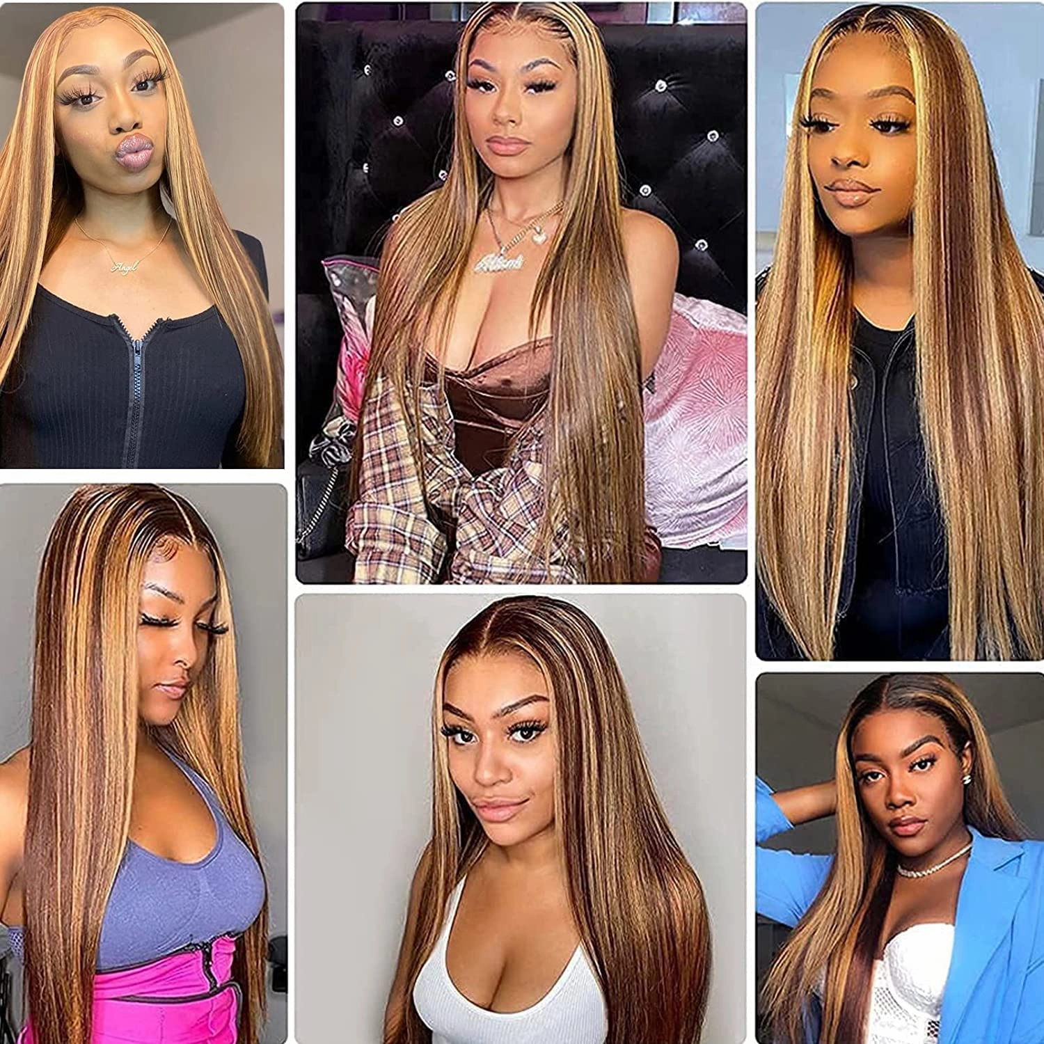 P4/27 Bundles Blonde Straight Human Hair Bundles Ombre Highlight Straight Bundles Human Hair Unprocessed Virgin Hair 1 Bundle 8 Inch Two Tone Brown and Honey Blonde Bundles Hair Weave