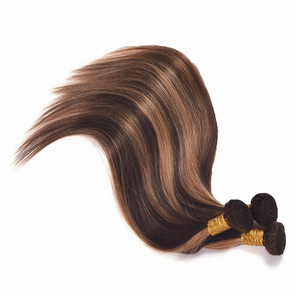 P4/27 Bundles Blonde Straight Human Hair Bundles Ombre Highlight Straight Bundles Human Hair Unprocessed Virgin Hair 1 Bundle 8 Inch Two Tone Brown and Honey Blonde Bundles Hair Weave
