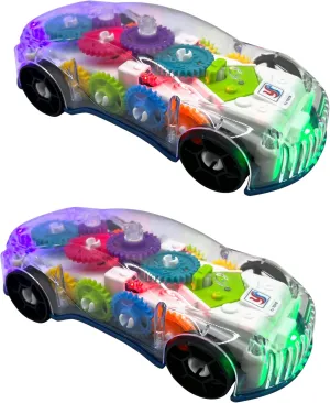 Pack of 2 Cars Music Sounds LED Light up Cars Toy with Colorful Light Moving Wheel Fun Educational Bump and Go Toy Car for Kids Battery Including