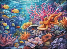 Painting of a Coral Reef with Variety of Colorful Fish 500 Piece Jigsaw Puzzle for Adults, Home Decor Birthday Party Gift Family Game Toy as Wall Art Decor Poster