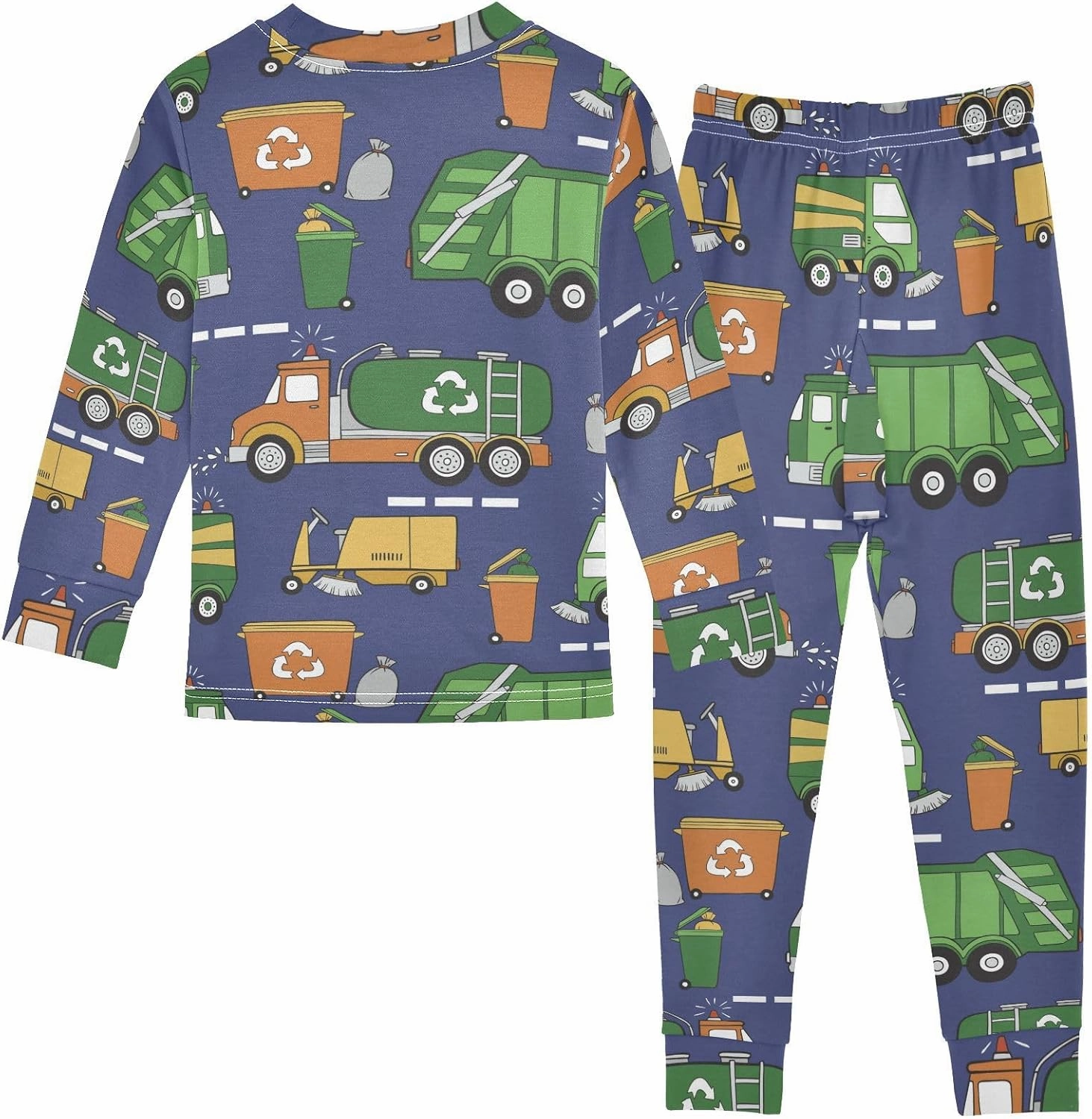 Pajama Sets Long Sleeve Hand Drawn Garbage Trucks Soft Comfy Sleepwear 2 Piece PJS 3-8T