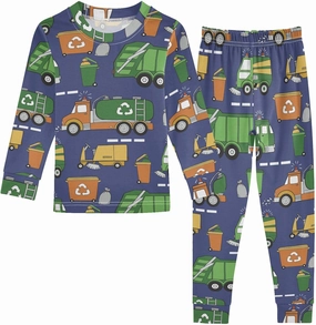 Pajama Sets Long Sleeve Hand Drawn Garbage Trucks Soft Comfy Sleepwear 2 Piece PJS 3-8T