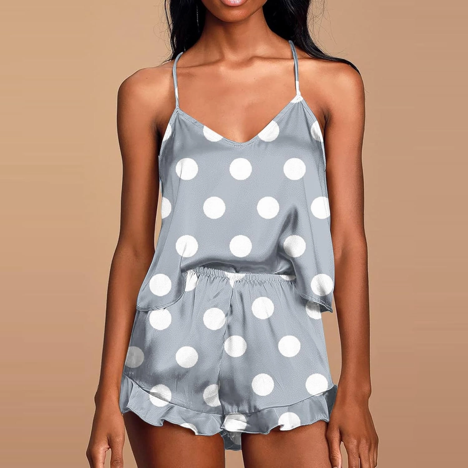Pajamas for Women Set Sexy Silk Floral Halter Top Shorts 2 Piece Matching Sets Clothing Casual Cute y2k Lounge Set