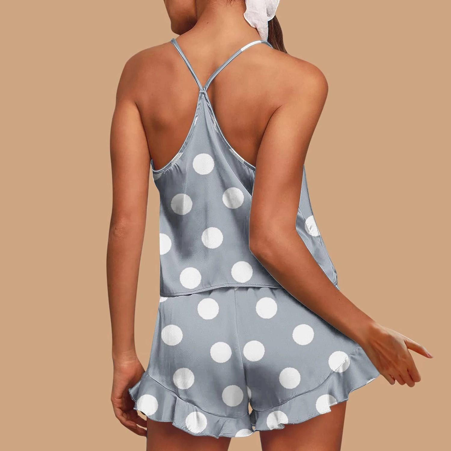 Pajamas for Women Set Sexy Silk Floral Halter Top Shorts 2 Piece Matching Sets Clothing Casual Cute y2k Lounge Set
