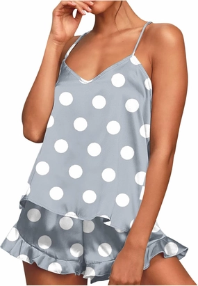 Pajamas for Women Set Sexy Silk Floral Halter Top Shorts 2 Piece Matching Sets Clothing Casual Cute y2k Lounge Set