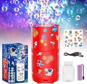 PANACARE Bubble Machine for Kids Fireworks Bubble Blower 10000  Bubble per Min/Lights/DIY Stickers/Rechargeable battery/80ml Solution Automatic Bubble Toy for Kids Summer Outdoor Party Wedding