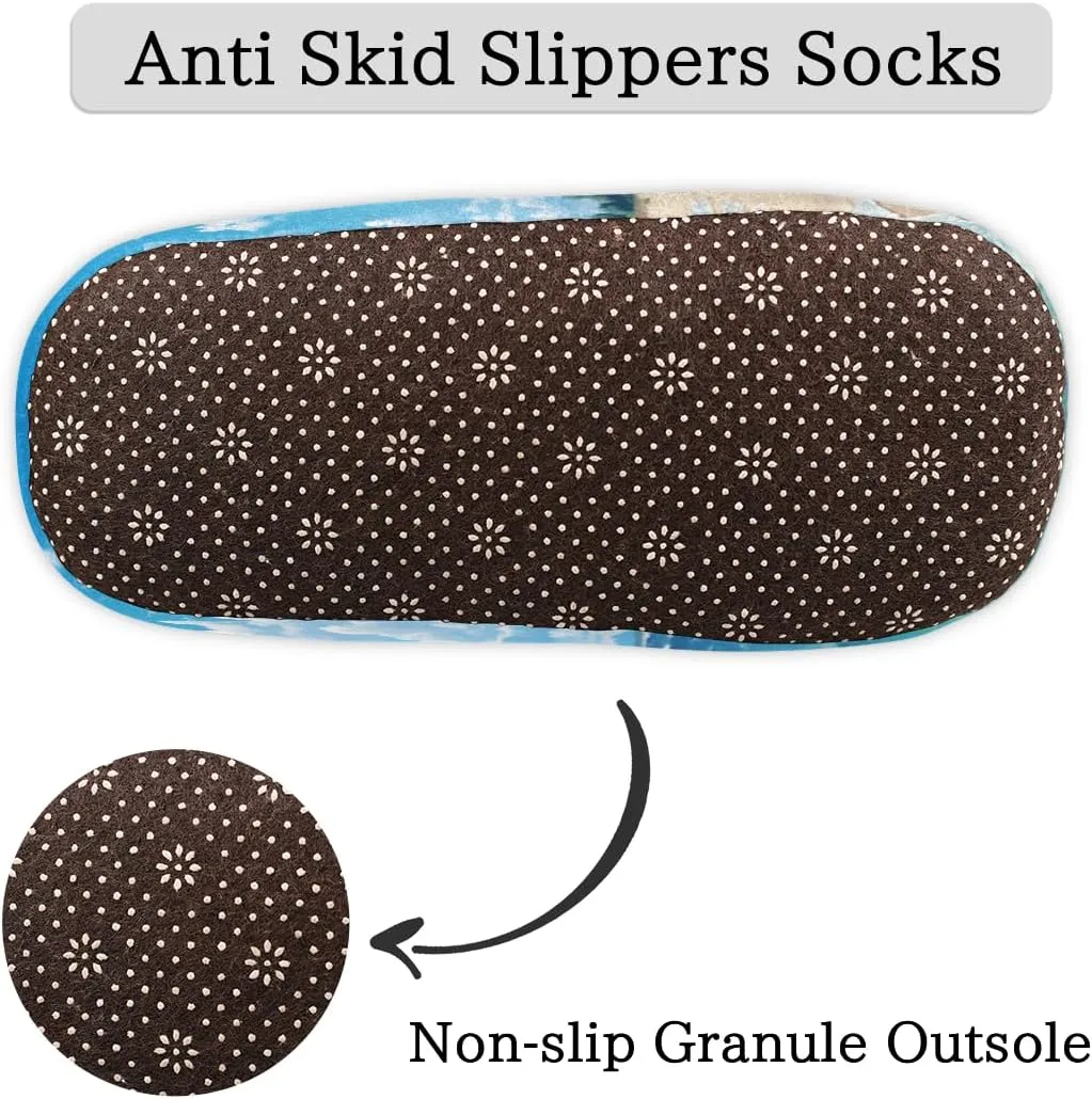 Pardick Fuzzy House Slippers for Women Men, Ocean Anti-Slip Fleece Lined Shoes, Home Bedroom Indoor Slippers with Plush Lining, Beach Seaside Warm Slippers