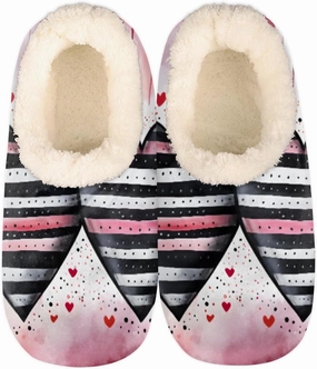Pardick Fuzzy House Slippers for Women Men, Couple Hearts Anti-Slip Fleece Lined Shoes, Home Bedroom Indoor Slippers with Plush Lining, Stripe Warm Slippers