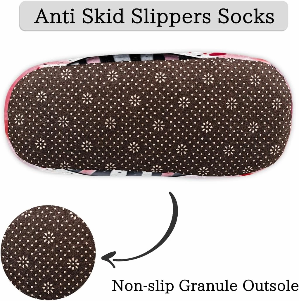 Pardick Fuzzy House Slippers for Women Men, Couple Hearts Anti-Slip Fleece Lined Shoes, Home Bedroom Indoor Slippers with Plush Lining, Stripe Warm Slippers