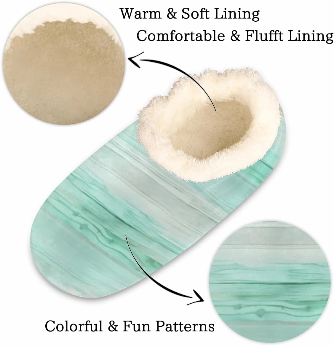 Pardick Fuzzy House Slippers for Women Men, Green Stripes Texture Anti-Slip Fleece Lined Shoes, Home Bedroom Indoor Slippers with Plush Lining, Gradient Warm Slippers