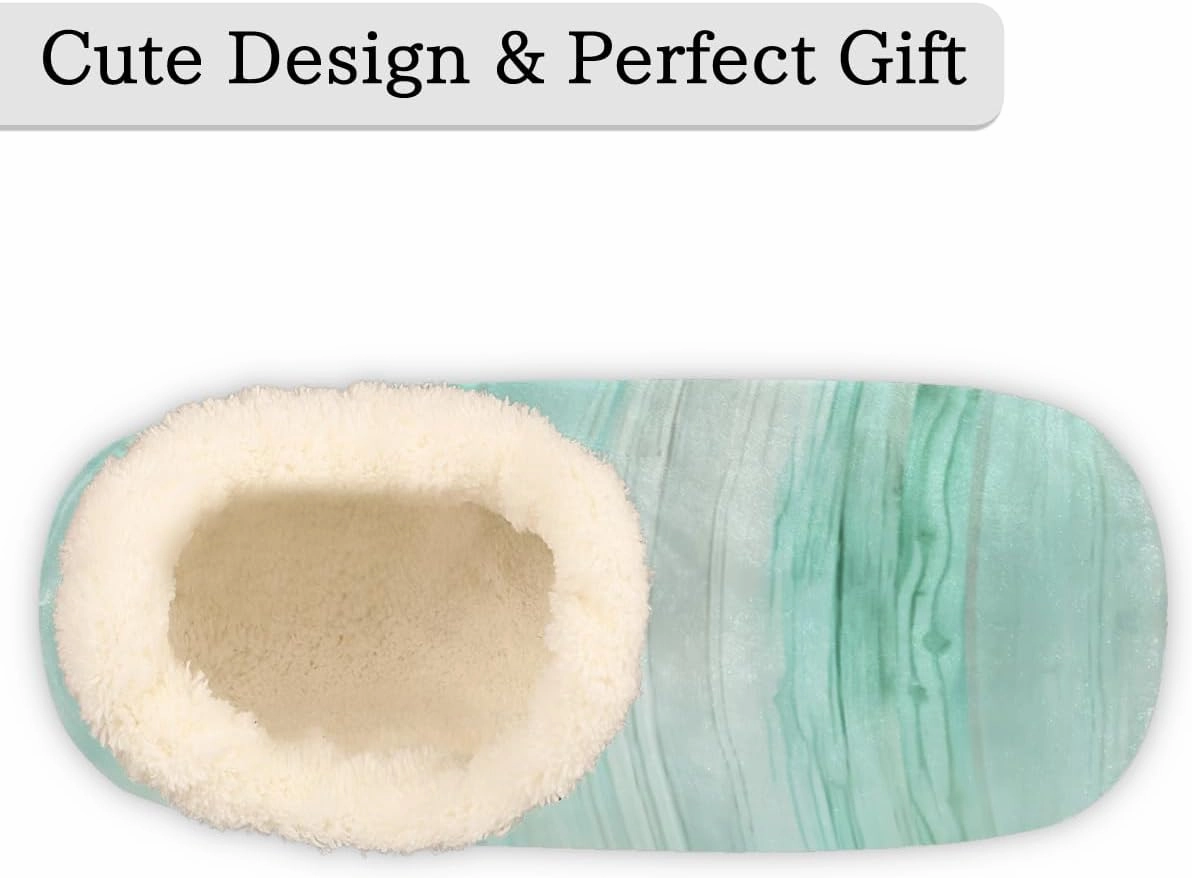 Pardick Fuzzy House Slippers for Women Men, Green Stripes Texture Anti-Slip Fleece Lined Shoes, Home Bedroom Indoor Slippers with Plush Lining, Gradient Warm Slippers