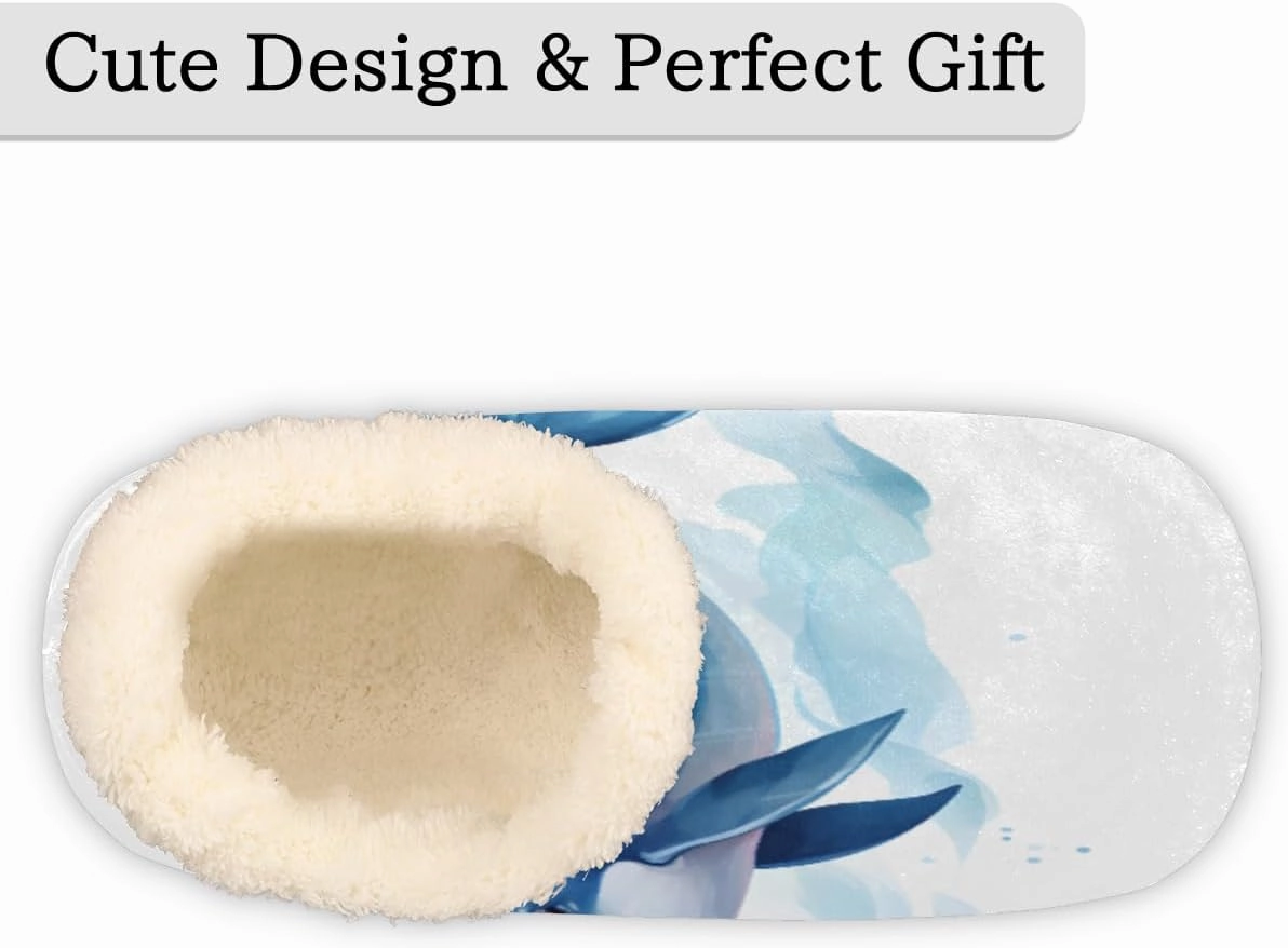 Pardick Fuzzy House Slippers for Women Men, Whale Anti-Slip Fleece Lined Shoes, Home Bedroom Indoor Slippers with Plush Lining, Ocean Whale Warm Slippers