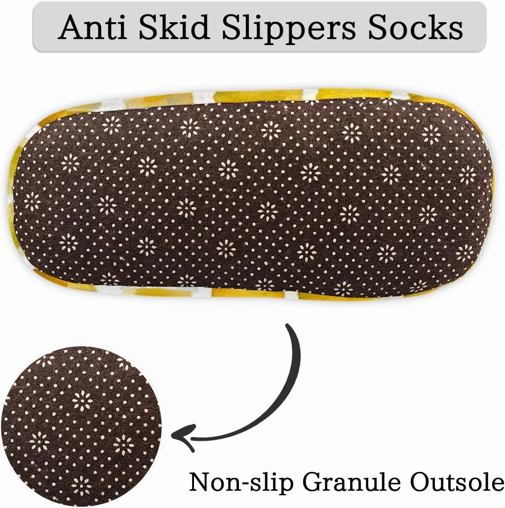 Pardick Fuzzy House Slippers for Women Men, Yellow Watercolor Anti-Slip Fleece Lined Shoes, Home Bedroom Indoor Slippers with Plush Lining, Abstract Stripes Warm Slippers