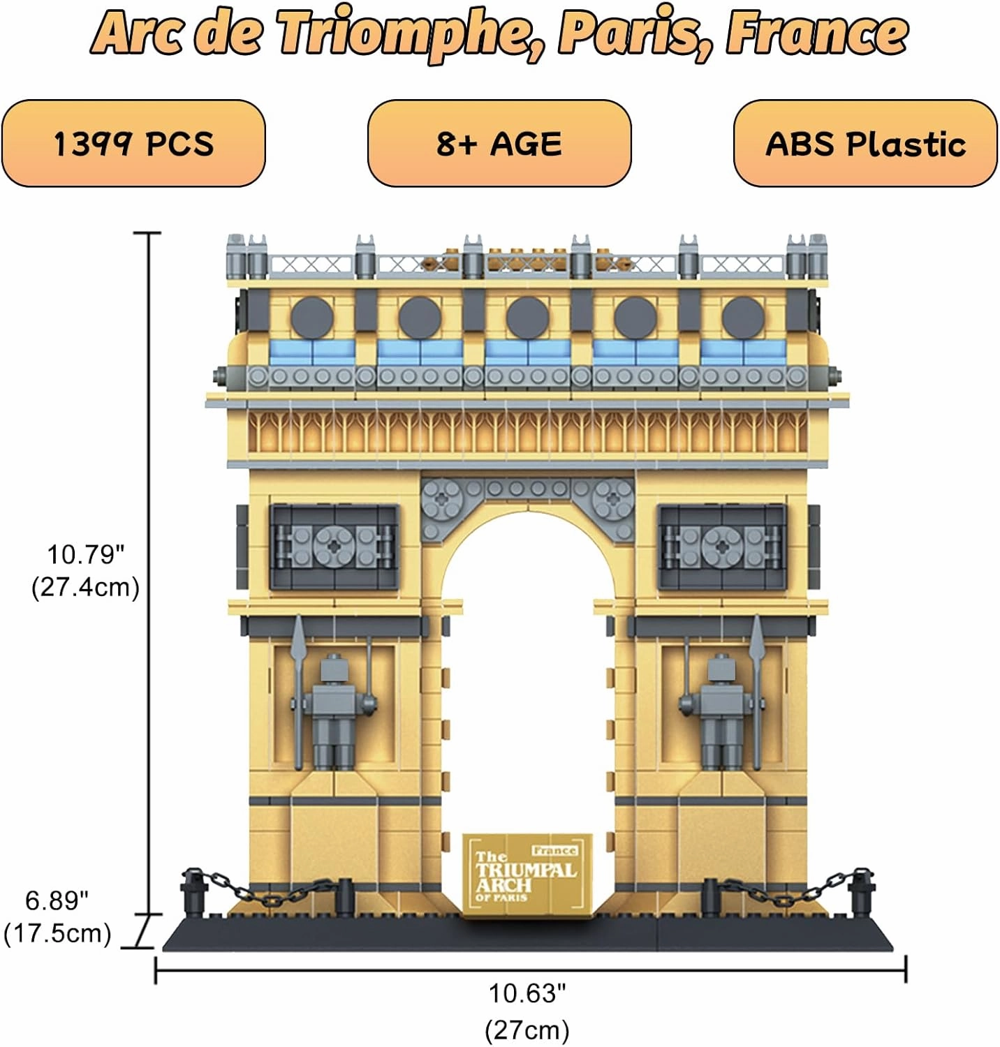 Paris Arc De Triomphe Building Blocks Set, Regular Size Brick World History Architectural Model Educational Toy, Landmark Construction Collection for Kids and Adults, Birthday Gift, 1399 PCS