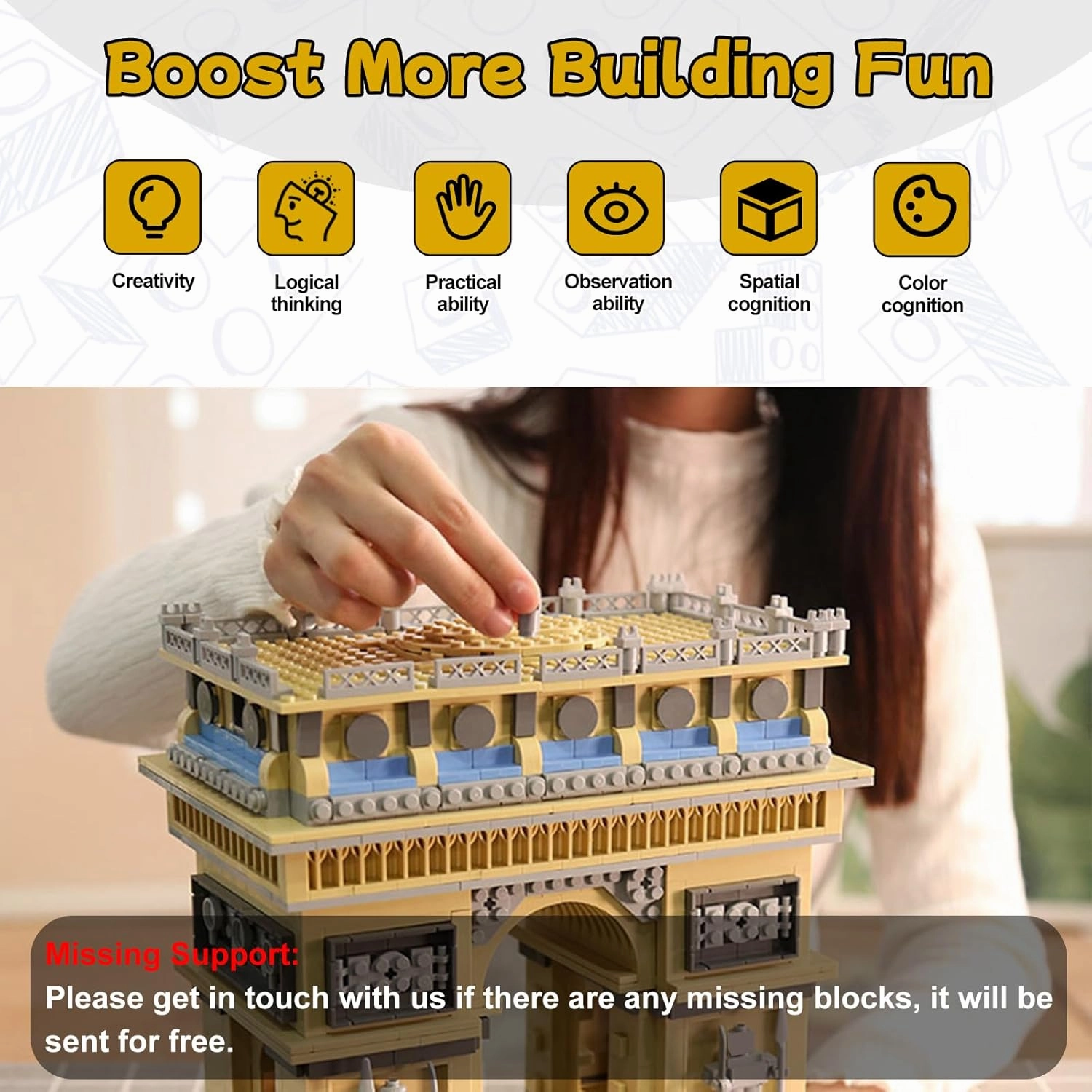 Paris Arc De Triomphe Building Blocks Set, Regular Size Brick World History Architectural Model Educational Toy, Landmark Construction Collection for Kids and Adults, Birthday Gift, 1399 PCS
