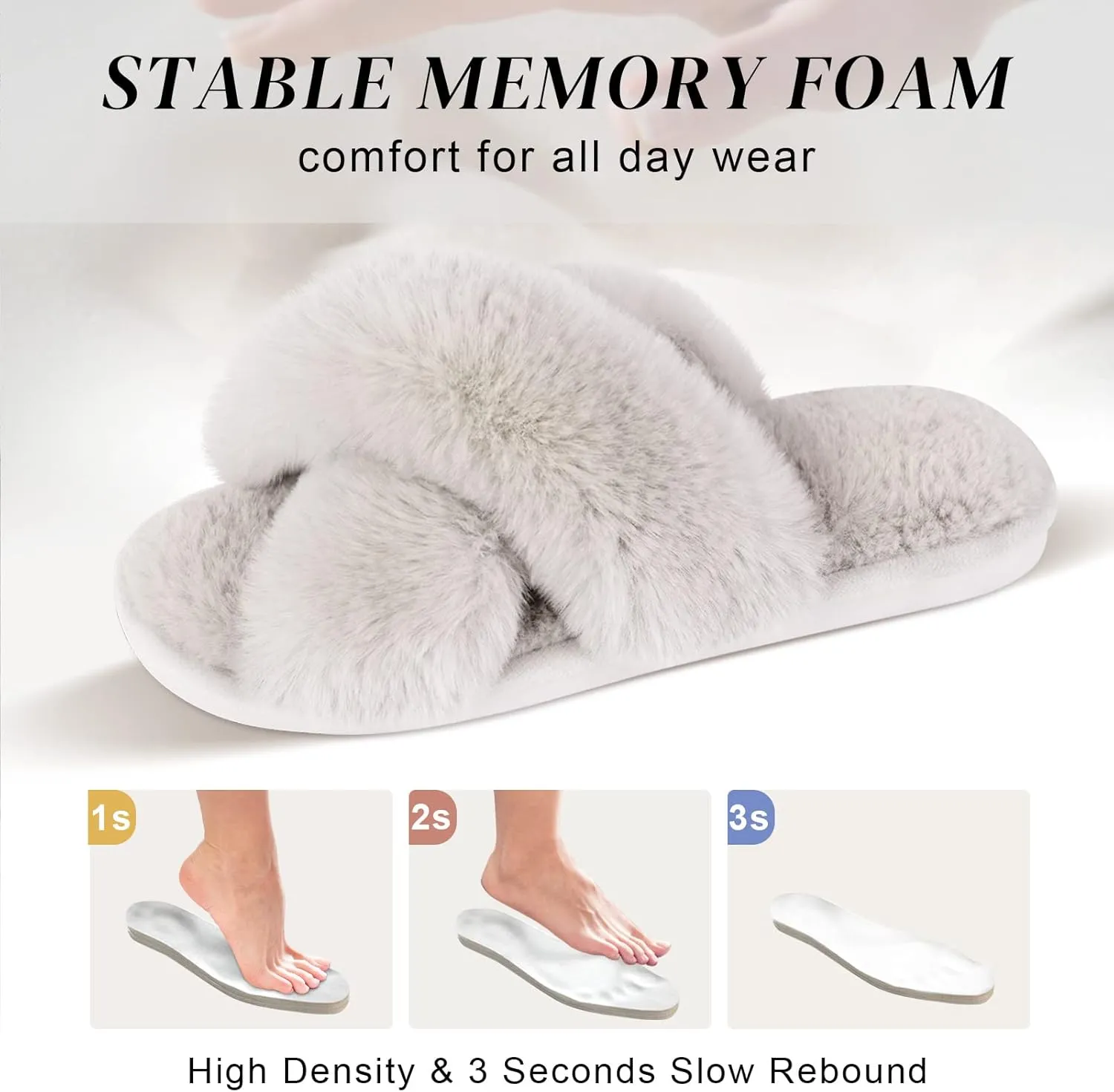 Parlovable Women's Fuzzy Slippers Comfy Cross Band House Shoes Memory Foam Open Toe Indoor Gifts for Ladies