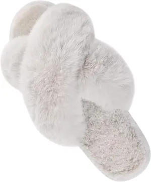 Parlovable Women's Fuzzy Slippers Comfy Cross Band House Shoes Memory Foam Open Toe Indoor Gifts for Ladies
