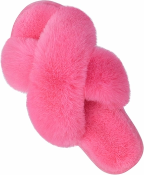 Parlovable Women's Fuzzy Slippers Comfy Cross Band House Shoes Memory Foam Open Toe Indoor Gifts for Ladies