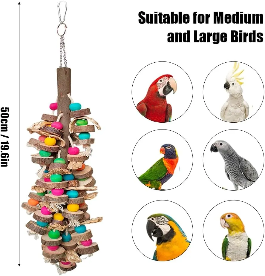Parrot Toys for Large Birds, Multicolored Wooden Blocks Bird Chewing Toy Parrot Cage Bite Toy or Macaws Cokatoos African Grey and Large Medium Birds